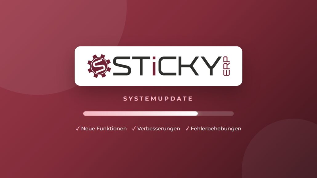 Sticky-ERP-Logo mit dem Schriftzug Systemupdate und einem Fortschrittsbalken
